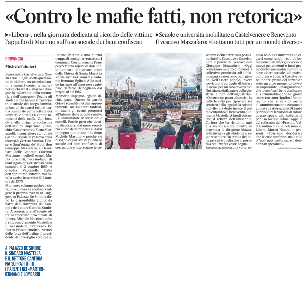 Contro le mafie fatti, non retorica. L'articolo de "Il Mattino"